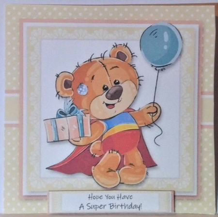 Cute Teddy Bear Birthday Topper Plus Insert by Hazel Underwood