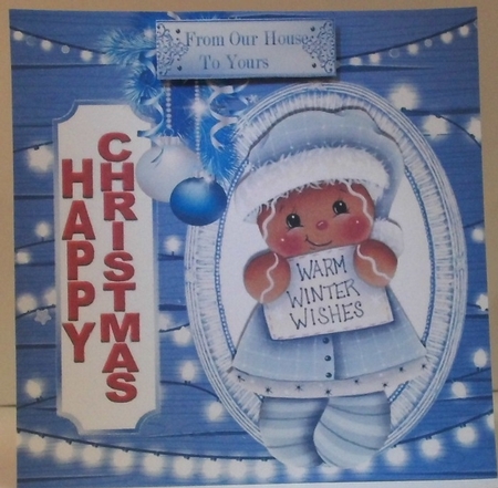 Cute little gingerbread girl with blue baubles 8x8 by Hazel Underwood
