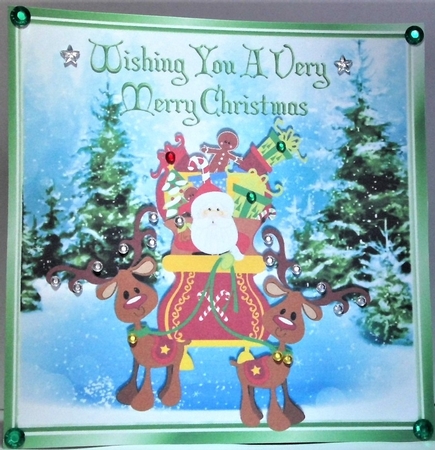 Santa in his sleigh with reindeers in  the snow 8x8 by Hazel Underwood