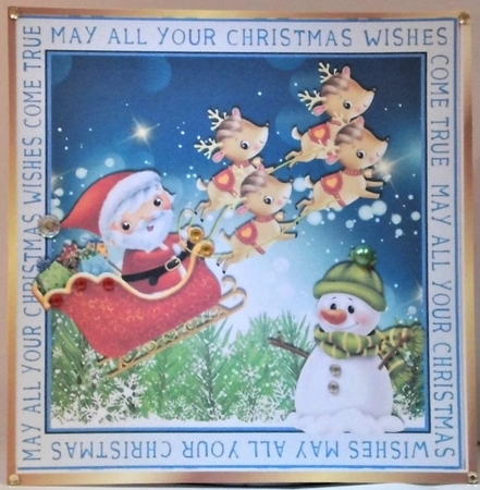 santa in his sleigh flying with reindeers 8x8 by Hazel Underwood