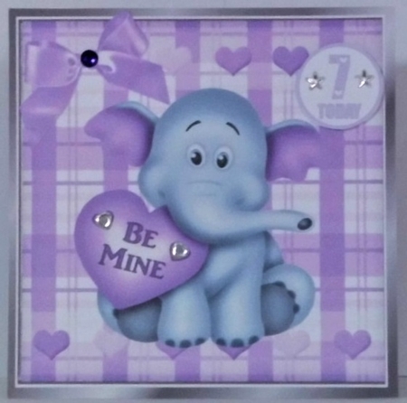 Cute little Valentine Ele with heart and purple bow 8x8 mini kit by Hazel Underwood