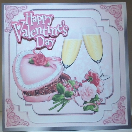 Valentine chocs and wine with roses 8x8 by Hazel Underwood