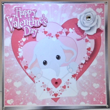 Cute Ele with hearts and rose valentine 8x8 by Hazel Underwood