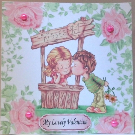 My Lovely Valentine! with wishing well with pink roses 8x8 by Hazel Underwood