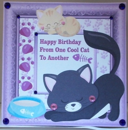Cat themed birthday card front by Hazel Underwood