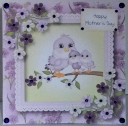 Mummy & 2 Baby Birds - mothers day or birthday 8x8 by Hazel Underwood