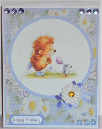 Happy birthday greeting card with cute mouse and hedgehog by Hazel Underwood