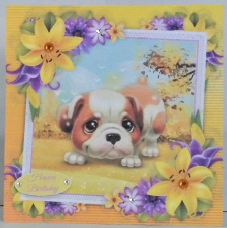 Cute Bulldog With Yellow corner lily 8x8 by Hazel Underwood