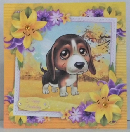 Cute Beagle With Yellow corner lily 8x8 by Hazel Underwood