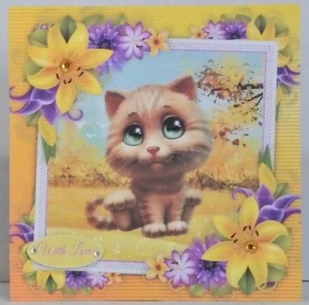 Cute Ginger Cat With Yellow corner lily 8x8 by Hazel Underwood