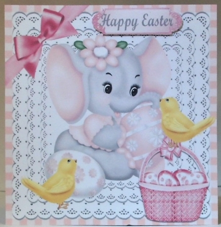 4 Lovely Cards of eles with chicks a variety of colours in 8x8 frames mini kit by Hazel Underwood