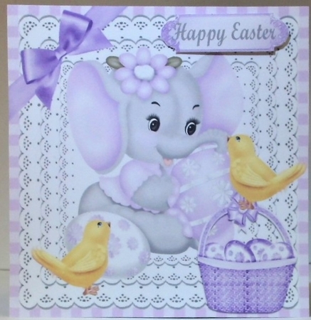 4 Lovely Cards of eles with chicks a variety of colours in 8x8 frames mini kit by Hazel Underwood