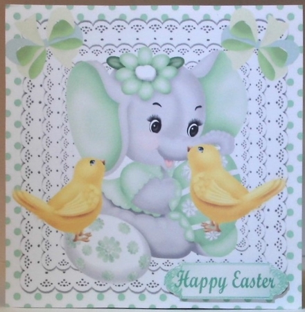 4 Lovely Cards of eles with chicks a variety of colours in 8x8 frames mini kit by Hazel Underwood