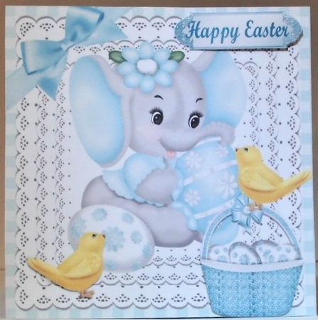 4 Lovely Cards of eles with chicks a variety of colours in 8x8 frames mini kit by Hazel Underwood