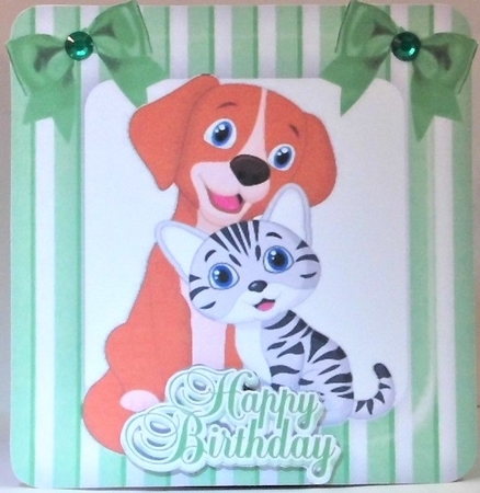 4 Cute cuddle friends puppy/kitten striped 7x7 cards mini kits by Hazel Underwood