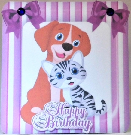 4 Cute cuddle friends puppy/kitten striped 7x7 cards mini kits by Hazel Underwood