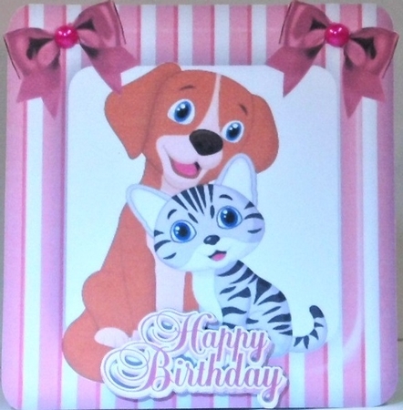 4 Cute cuddle friends puppy/kitten striped 7x7 cards mini kits by Hazel Underwood