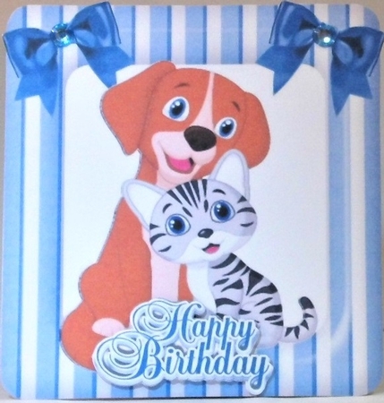 4 Cute cuddle friends puppy/kitten striped 7x7 cards mini kits by Hazel Underwood