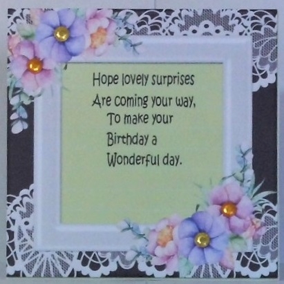 Insert with verse on lace with flowers 7x7 by Hazel Underwood