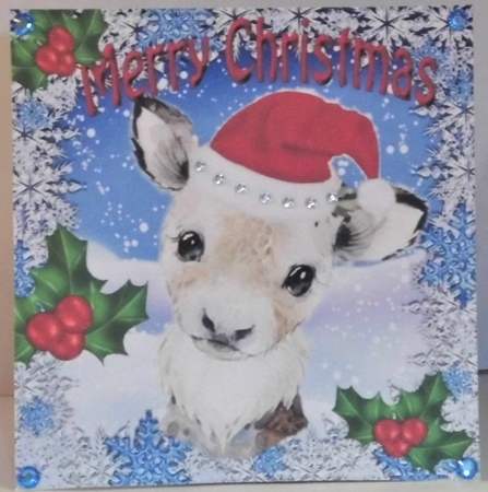 Lovely water colour of a reindeer in santa red hat with holly 8x8 Mini kit by Hazel Underwood