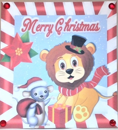 4 Lovely Christmas jungle animal cards  in red stripe frames Mini Kit by Hazel Underwood