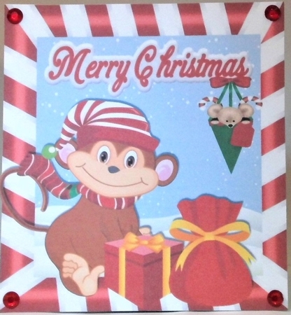4 Lovely Christmas jungle animal cards  in red stripe frames Mini Kit by Hazel Underwood