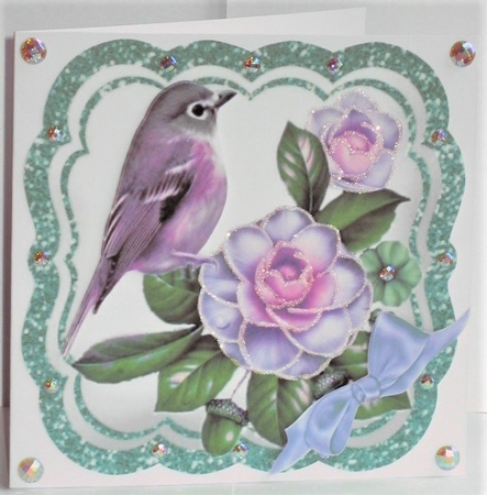 Pretty lilac flower toppers with birds and bow 7x7 by Hazel Underwood