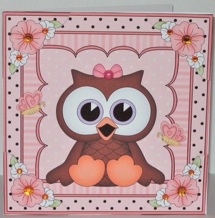 8 x 8 Cute Little Hoot Owl Scalloped Corner Topper   by Hazel Underwood