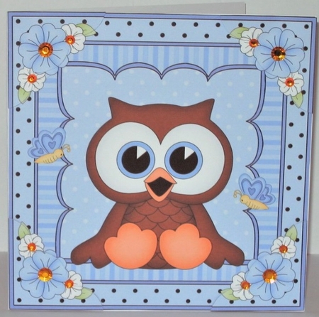 8 x 8 Cute Little Hoot Owl Scalloped Corner Topper   by Hazel Underwood