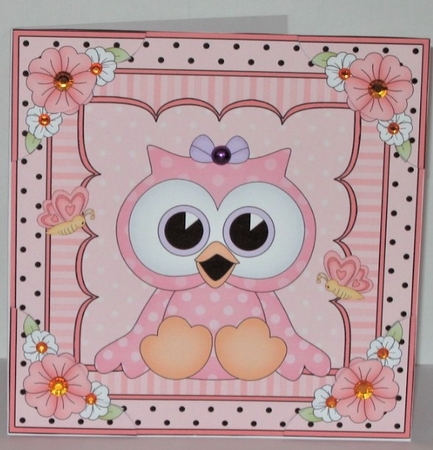 8 x 8 Cute Little Hoot Owl Scalloped Corner Topper   by Hazel Underwood