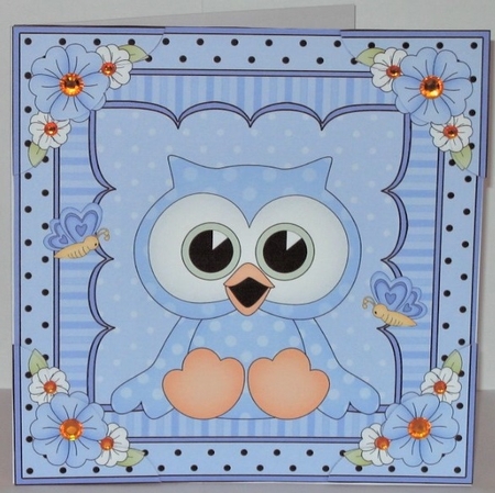8 x 8 Cute Little Hoot Owl Scalloped Corner Topper   by Hazel Underwood