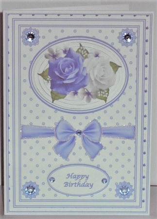 A5 Blue & white roses step by step card front by Hazel Underwood