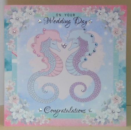 Seahorse Wedding 7x7 Quick card by Hazel Underwood