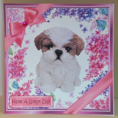 Gorgeous little puppy (one) with bows  and flowers 8x8 by Hazel Underwood