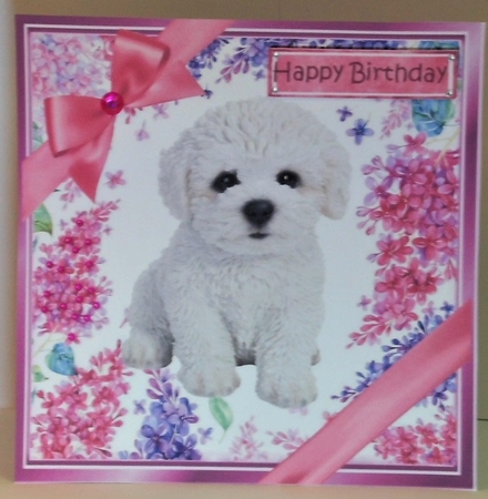 Gorgeous little puppy (two) with bows  and flowers 8x8 by Hazel Underwood