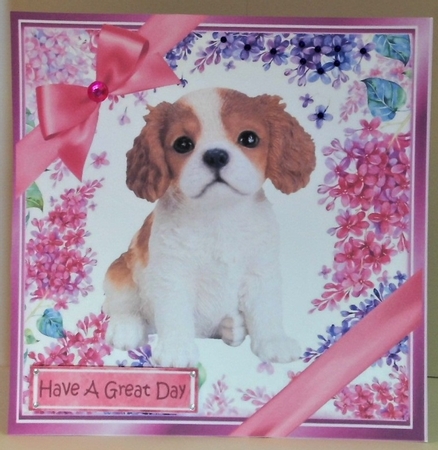 Gorgeous little puppy (four) with bows  and flowers 8x8 by Hazel Underwood