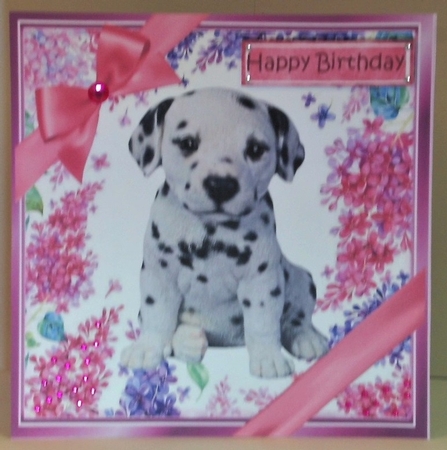 Gorgeous little puppy (five) with bows  and flowers 8x8 by Hazel Underwood