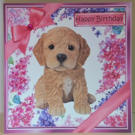 Gorgeous little puppy (eight) with bows  and flowers 8x8 by Hazel Underwood