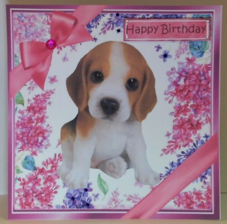 Gorgeous little beagle puppy with bows  and flowers 8x8 by Hazel Underwood