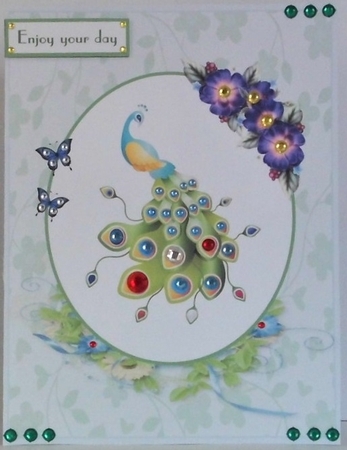 Female birthday greeting card with Peacock and flowers by Hazel Underwood