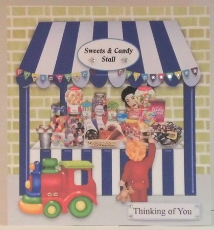 Sweets And Candy Market Stall With Boy, Train & Decoupage by Hazel Underwood
