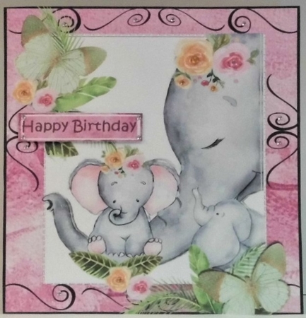 Lovely moment with mum and baby elephants in water colour 8x8 by Hazel Underwood