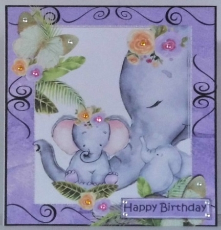 Lovely moment with mum and baby elephants in water colour (purple 8x8 by Hazel Underwood