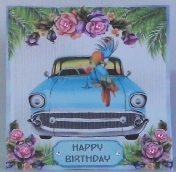 Aloha - 6x6 inch card front with decoupage by Hazel Underwood