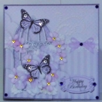 Birthday Butterflies and Flowers Birdcage Scalloped Corner Stacker by Hazel Underwood
