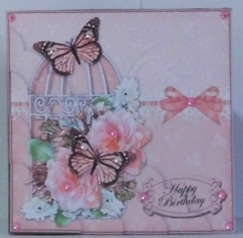 Birthday Butterflies and Flowers Birdcage Scalloped Corner Stacker by Hazel Underwood