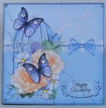 Birthday Butterflies and Flowers Birdcage Scalloped Corner Stacker by Hazel Underwood