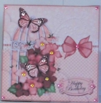 Birthday Butterflies and Flowers Birdcage Scalloped Corner Stacker by Hazel Underwood