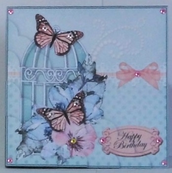 Birthday Butterflies and Flowers Birdcage Scalloped Corner Stacker by Hazel Underwood