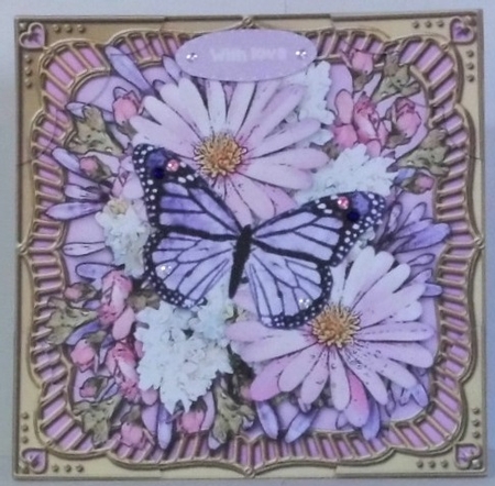 8 x 8 Flowers & Butterfly in a Gold Frame Scalloped Corner Topper   by Hazel Underwood